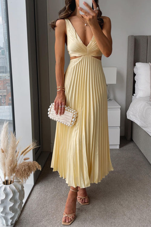 Abendkleid Damen | Midi mit V-Ausschnitt und Faltenrock