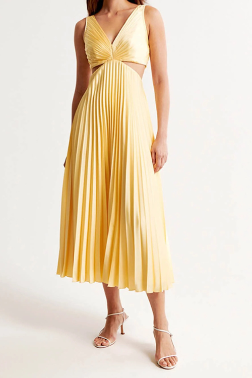 Abendkleid Damen | Midi mit V-Ausschnitt und Faltenrock