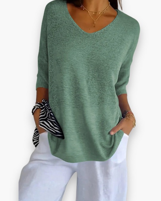 Damen Bequemes V-Ausschnitt Stricktop | Vielseitig