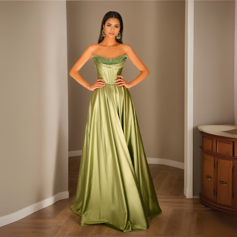 Damen Pailletten Abendkleid | Trägerloses Plissee Maxikleid