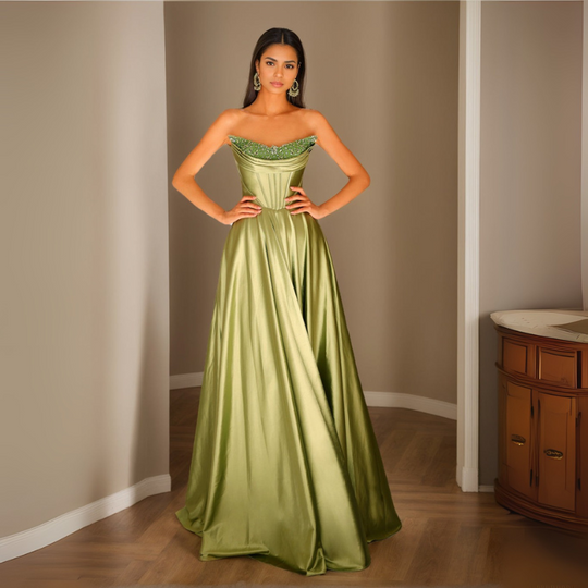 Damen Pailletten Abendkleid | Trägerloses Plissee Maxikleid