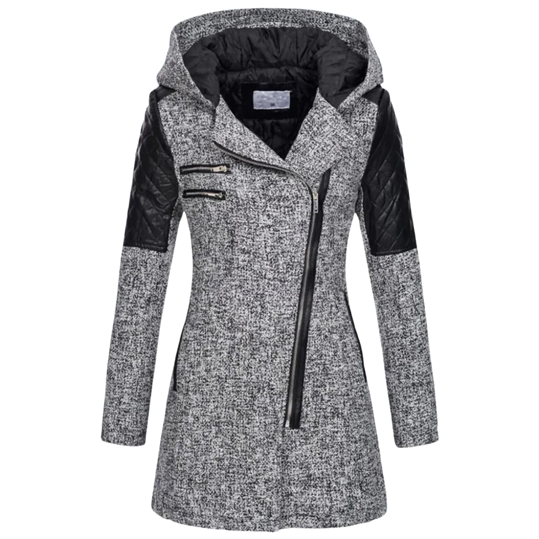 Winterjacke Damen Kapuze | Asymmetrischer Reißverschluss und Taschen