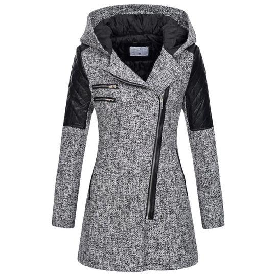 Winterjacke Damen Kapuze | Asymmetrischer Reißverschluss und Taschen