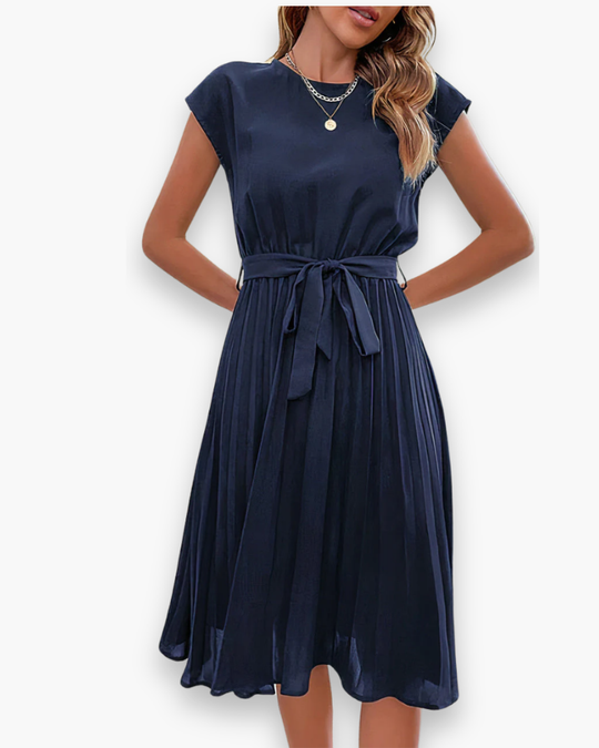 Damen Plisseekleid | Elegant mit Taillenschleife
