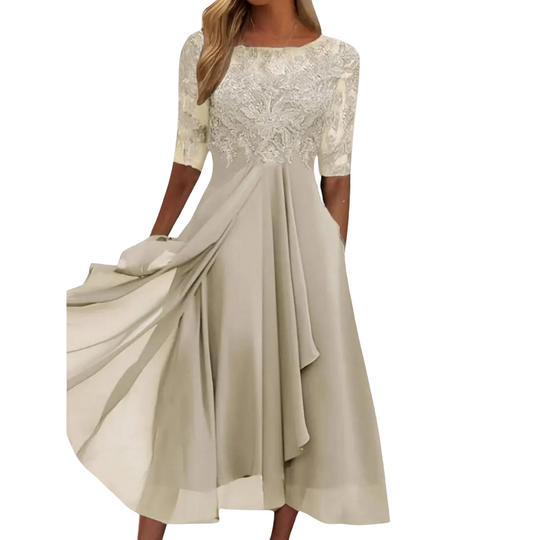 Abendkleid Damen | Halblange Ärmel Midi Mit Ausgestelltem Rock