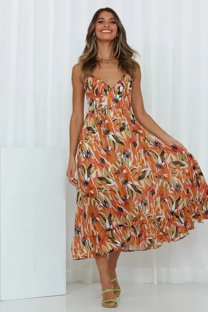 Lucy Kleid - V-Ausschnitt Schwungvolles Blumen Sommer Midikleid