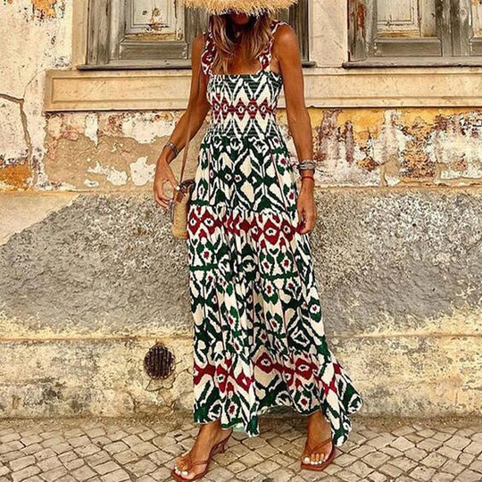 Stella Kleid - Bohemian Spaghetti Träger Sommer Langes Kleid