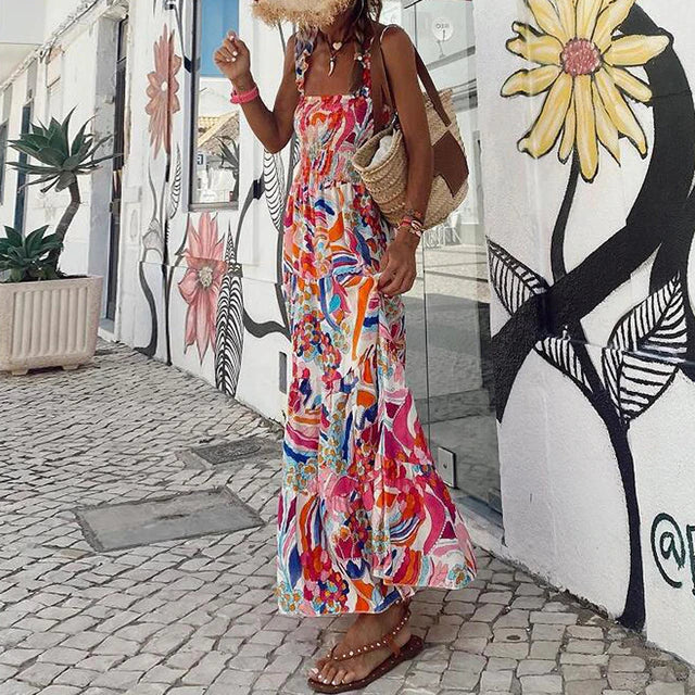 Stella Kleid - Bohemian Spaghetti Träger Sommer Langes Kleid