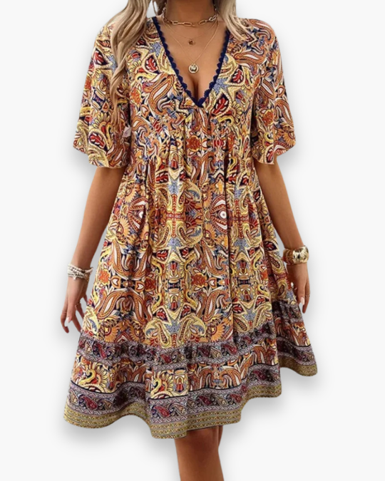 Damen Boho Chic Swing Kleid | Sommer Midi