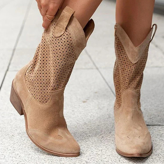Damen Modische Cowboy-Stiefel | Atmungsaktiv mit Reißverschluss