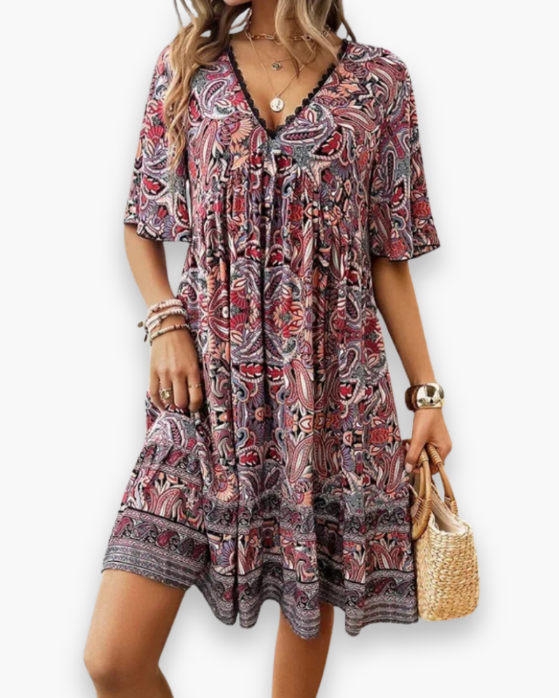 Damen Boho Chic Swing Kleid | Sommer Midi