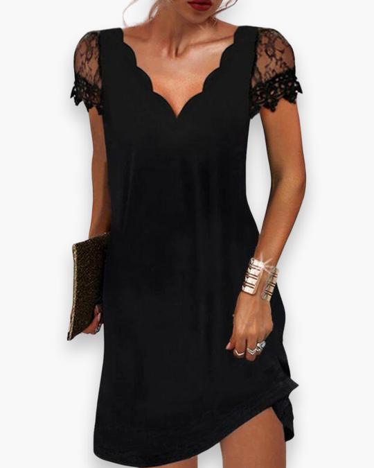 Damen Elegantes V-Ausschnitt Kleid | Midi Festliches Kleid für Hochzeitsgast