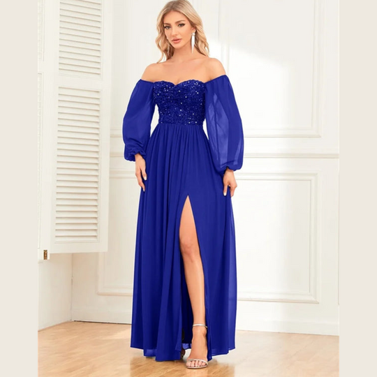 Damen Abendmode Paillettenkleid Mit Pufferärmeln | Elegant