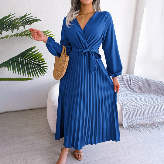 Abendkleid Damen | Lange Ärmel Midi Mit Bindegürtel