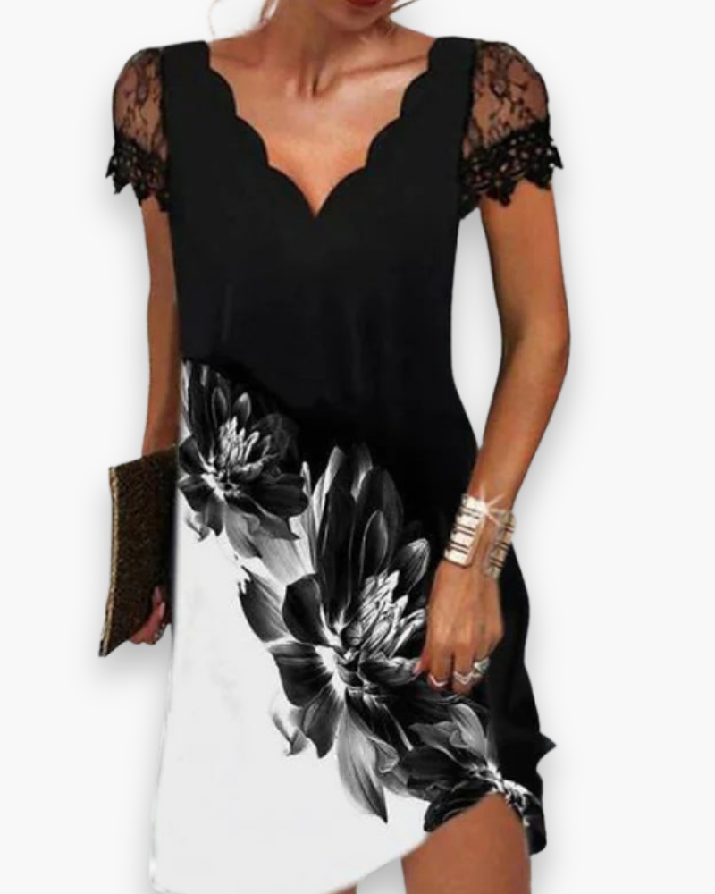 Damen Elegantes V-Ausschnitt Kleid | Midi Festliches Kleid für Hochzeitsgast