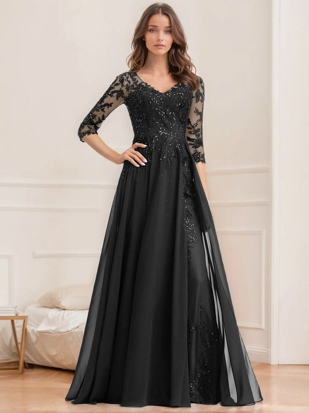 Damen Elegantes A-Linien Paillettenkleid | Bodenlang