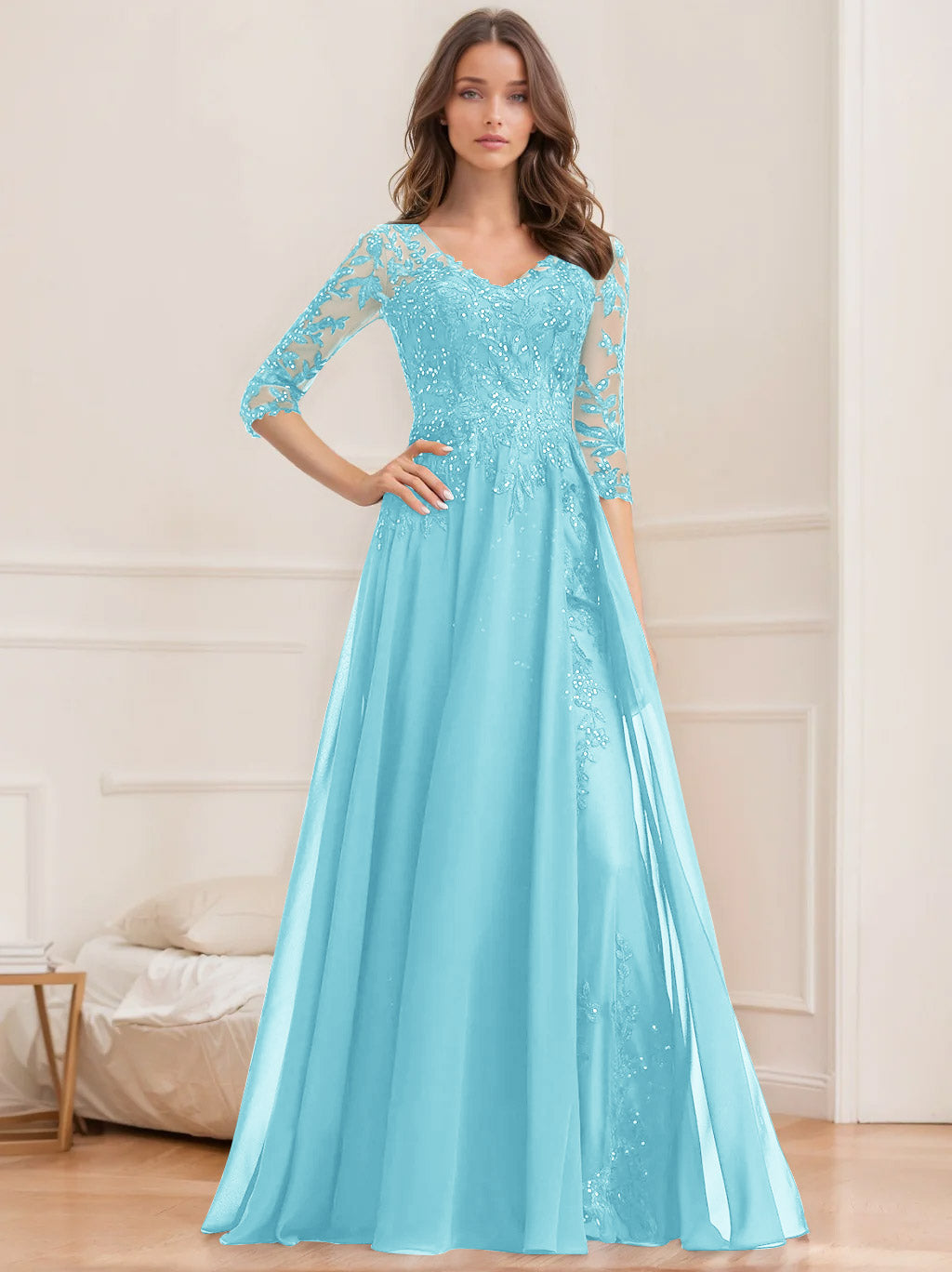 Damen Elegantes A-Linien Paillettenkleid | Bodenlang