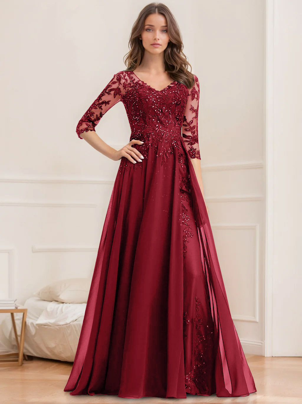 Damen Elegantes A-Linien Paillettenkleid | Bodenlang