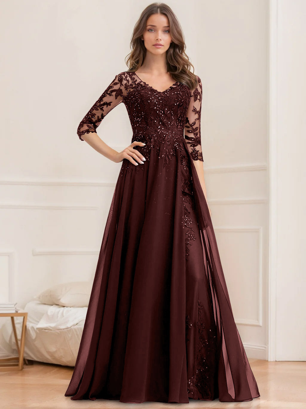 Damen Elegantes A-Linien Paillettenkleid | Bodenlang
