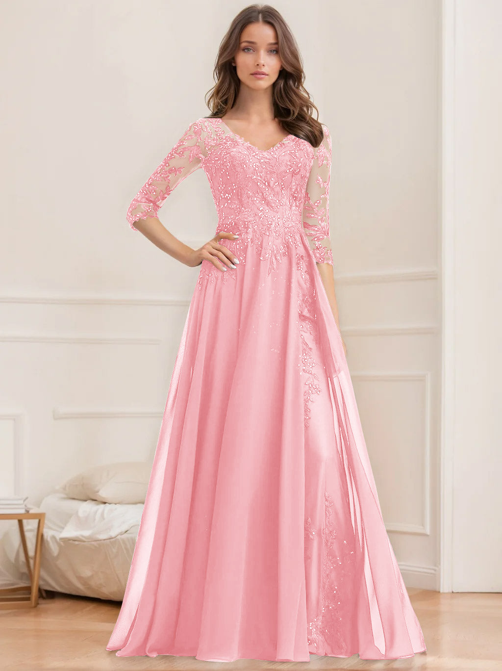 Damen Elegantes A-Linien Paillettenkleid | Bodenlang