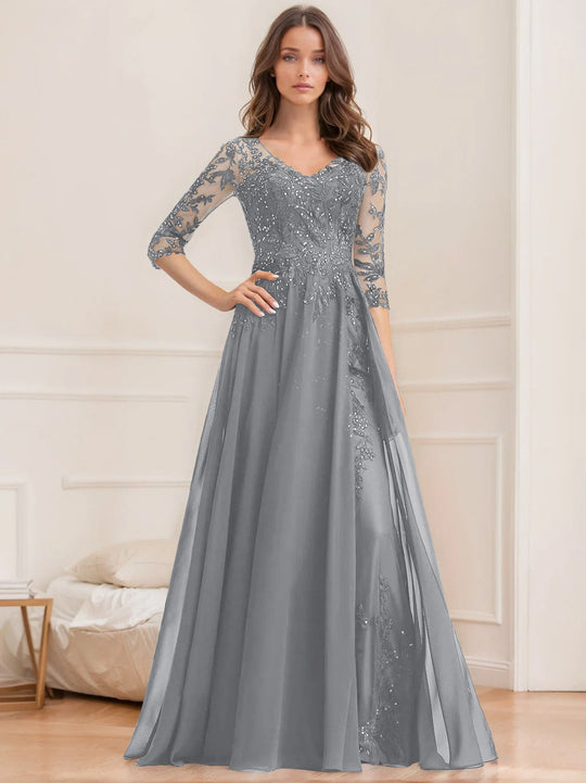 Damen Elegantes A-Linien Paillettenkleid | Bodenlang
