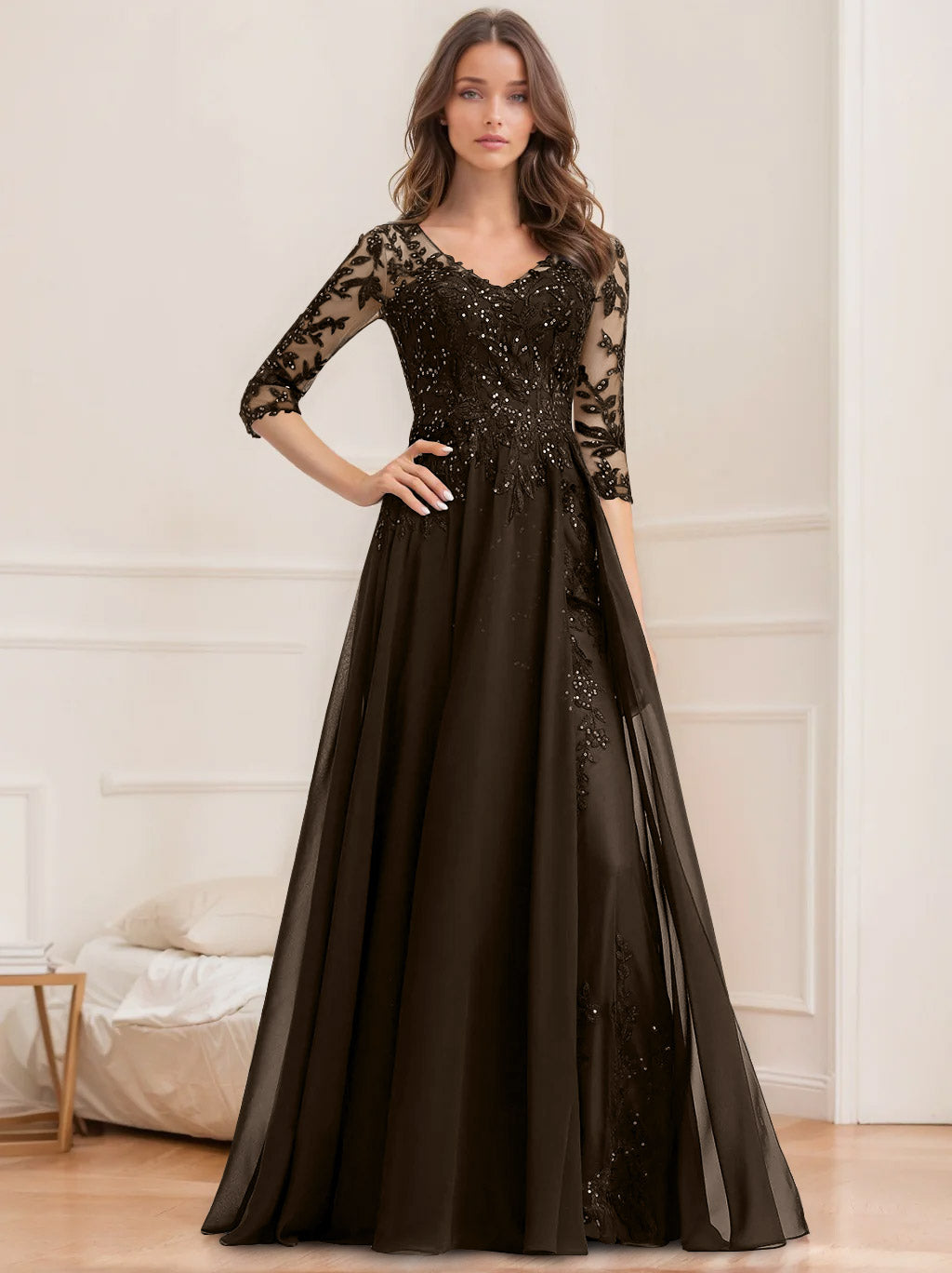 Damen Elegantes A-Linien Paillettenkleid | Bodenlang
