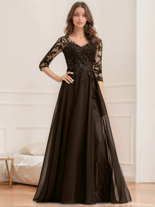 Damen Elegantes A-Linien Paillettenkleid | Bodenlang