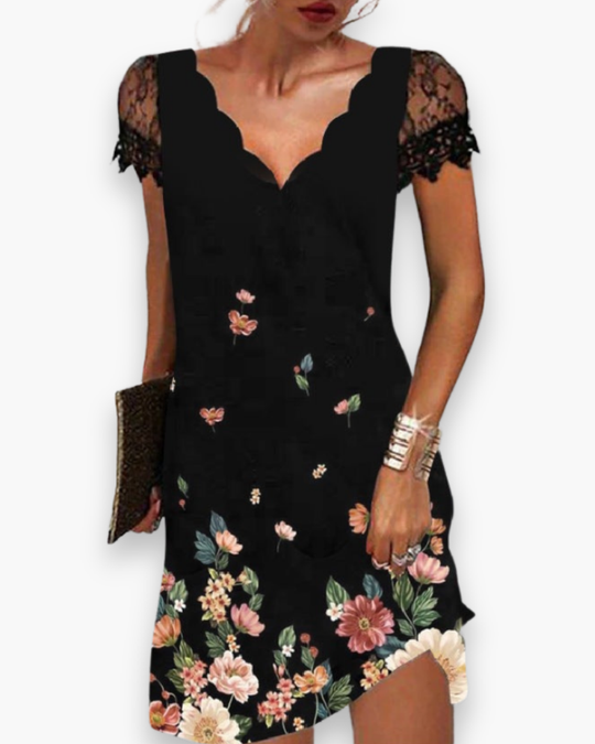 Damen Elegantes V-Ausschnitt Kleid | Midi Festliches Kleid für Hochzeitsgast
