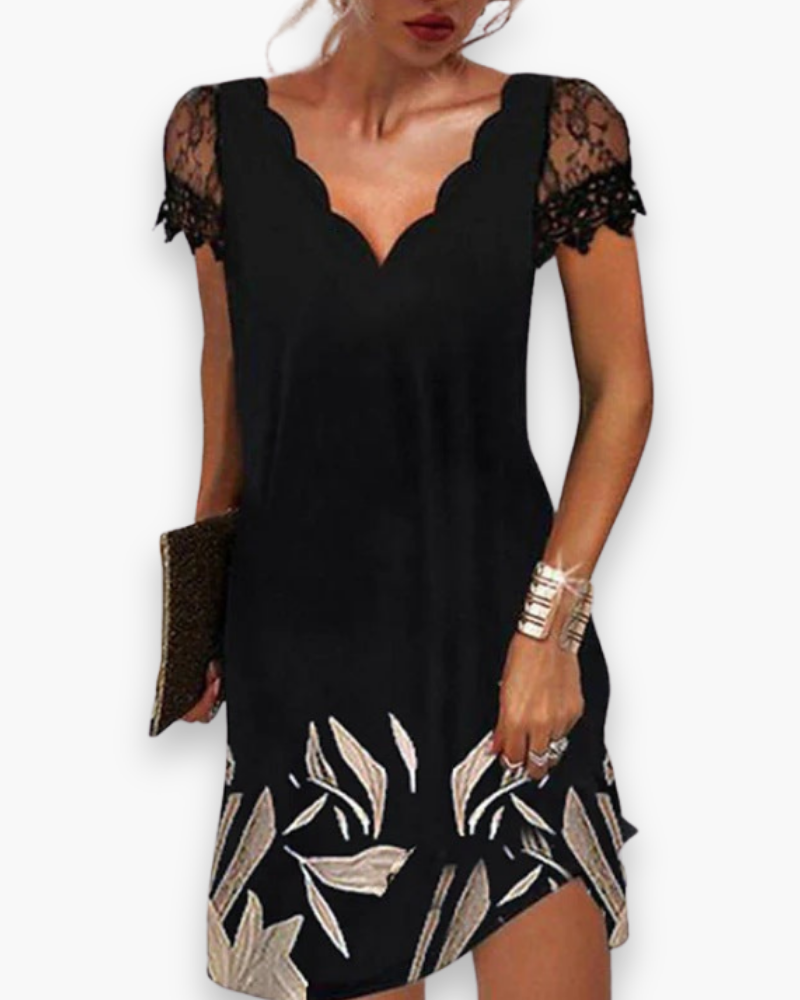 Damen Elegantes V-Ausschnitt Kleid | Midi Festliches Kleid für Hochzeitsgast