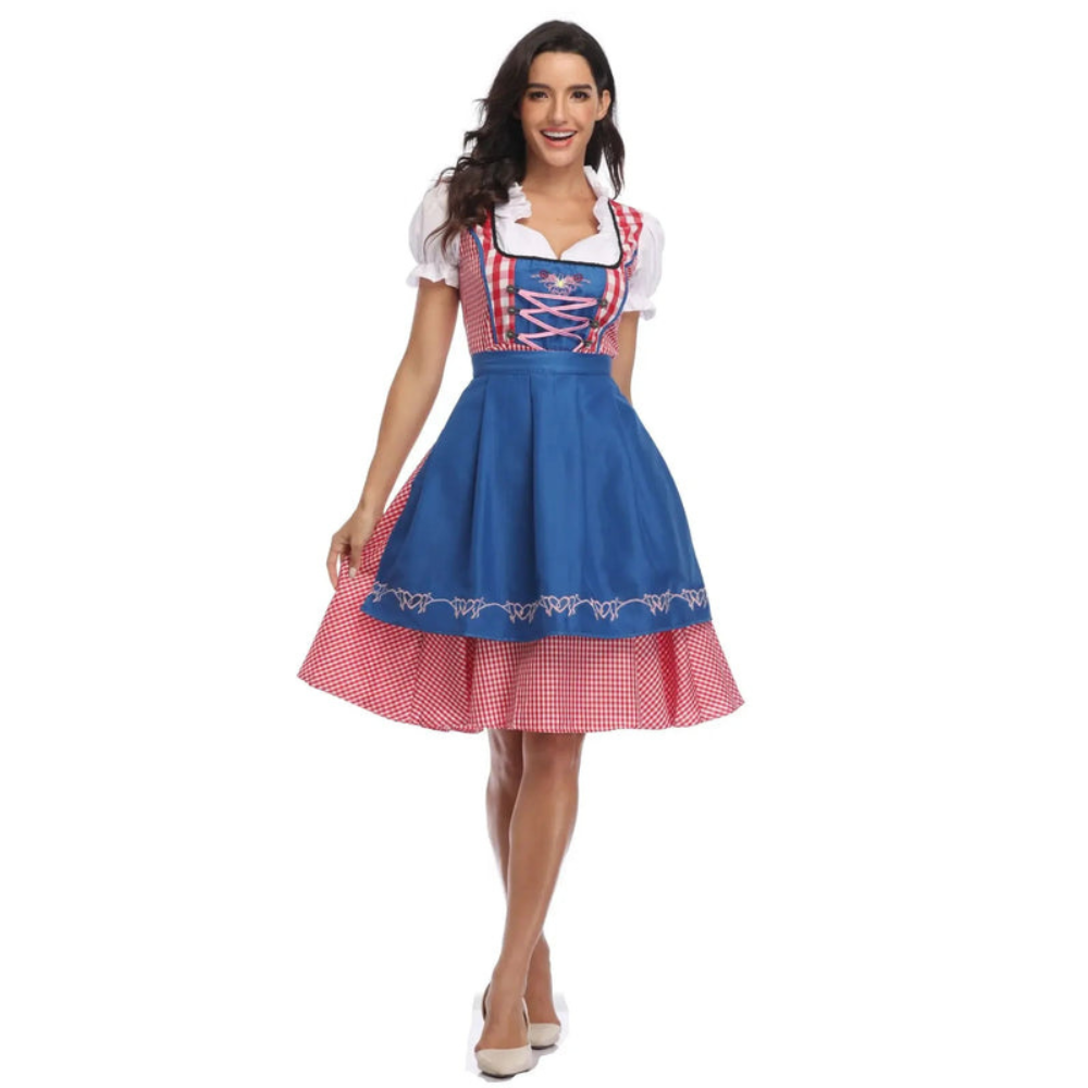 Damen-Oktoberfest-Dirndl | Kariertes Muster und Unterrock