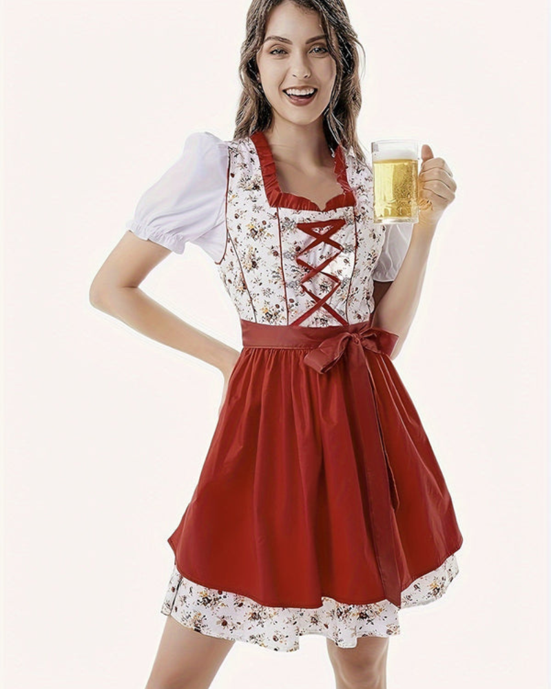 Damen Festliches Dirndl Kleid mit Blumenmuster | Midi