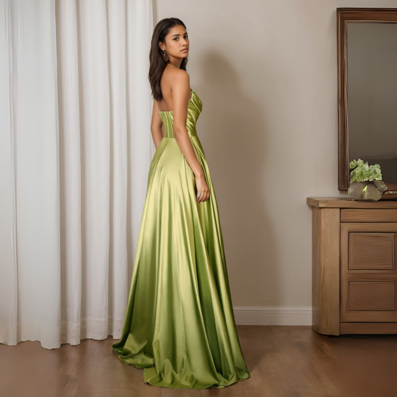 Damen Pailletten Abendkleid | Trägerloses Plissee Maxikleid
