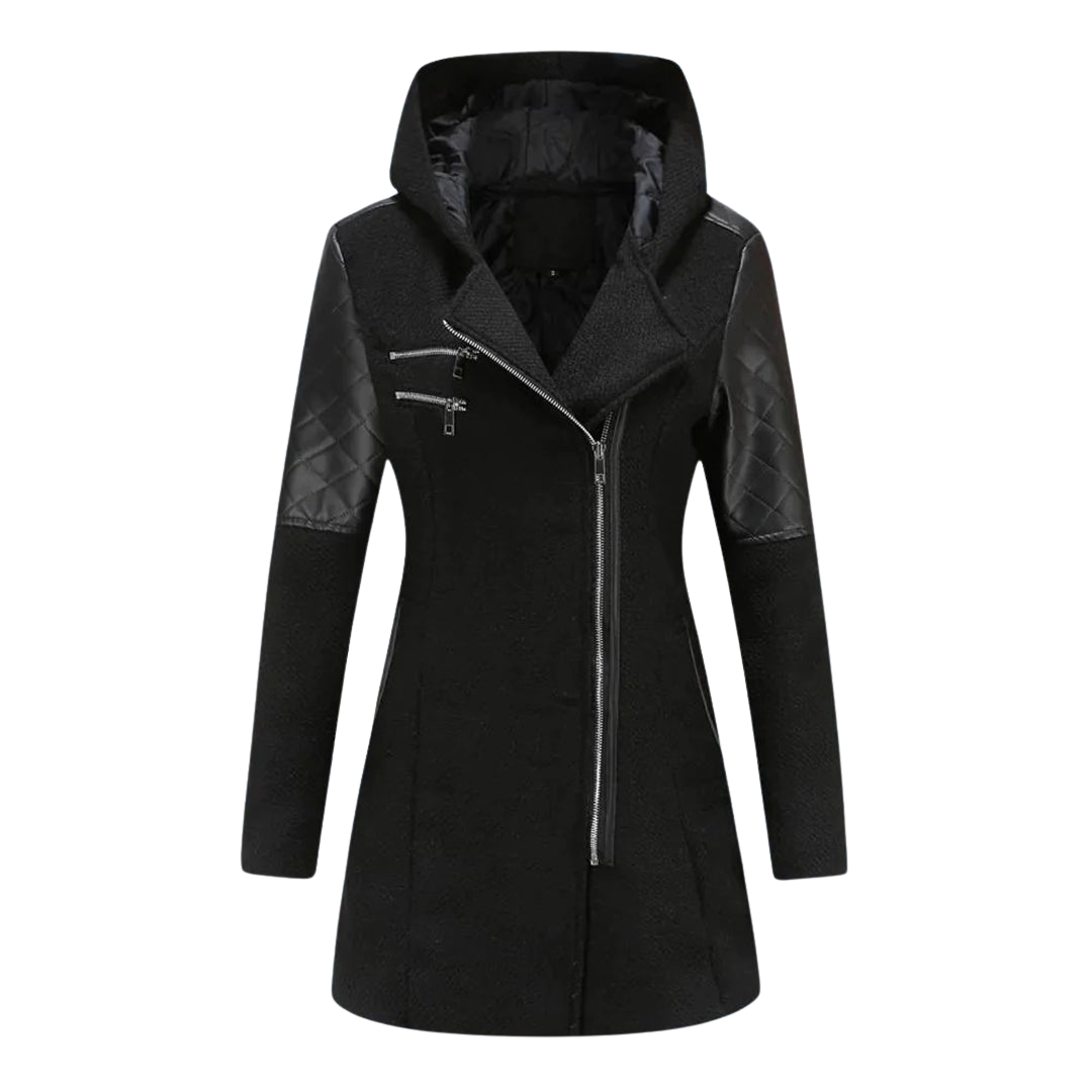 Winterjacke Damen Kapuze | Asymmetrischer Reißverschluss und Taschen