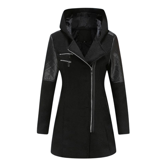 Winterjacke Damen Kapuze | Asymmetrischer Reißverschluss und Taschen