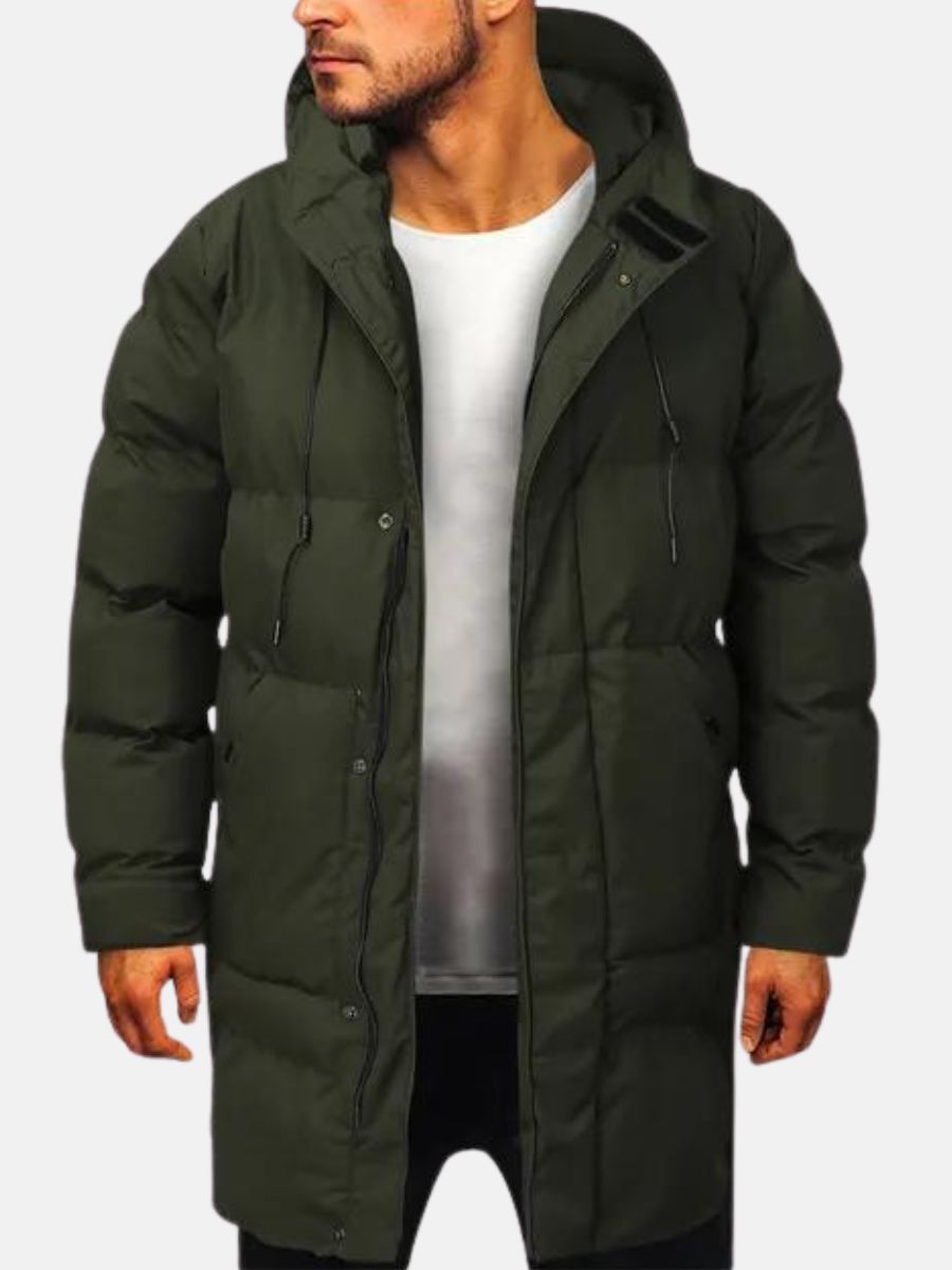 Winterjacke Herren Parka | Langer Schnitt mit Kapuze und Frontverschluss