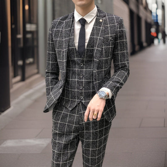 Herren Anzug 3-teilig Slim Fit | Kariert Festlich Für Hochzeit Gäste