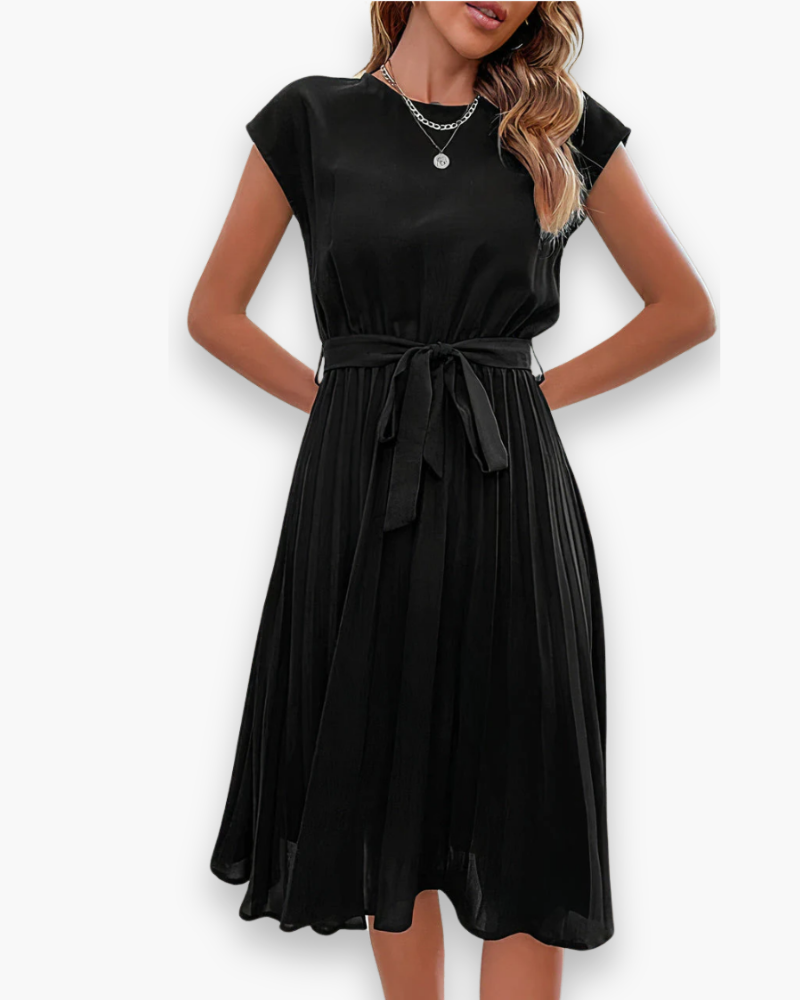 Damen Plisseekleid | Elegant mit Taillenschleife