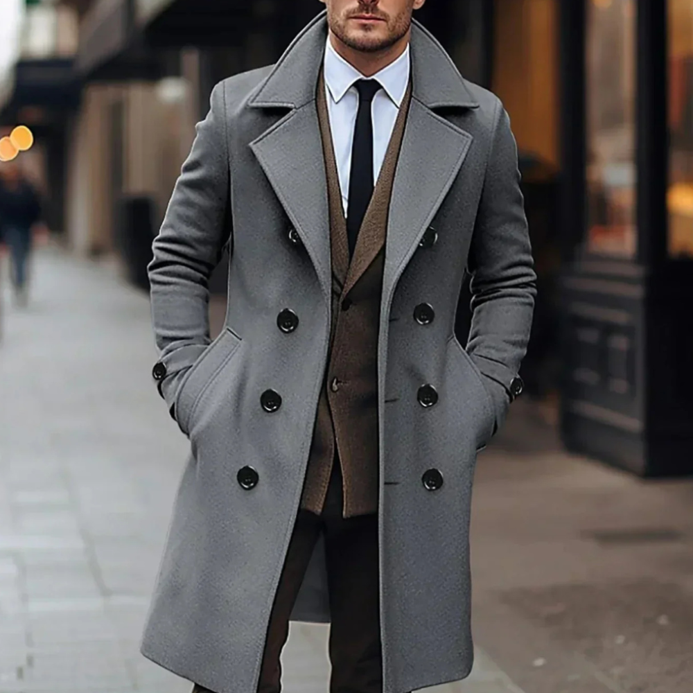 Mantel Herren Winterjacke | Doppelreiher mit Reverskragen und Knopfleiste