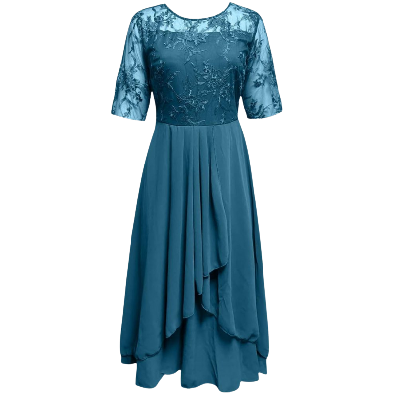 Abendkleid Damen | Kurze Ärmel Midi Mit Musteroptik