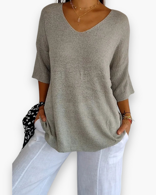 Damen Bequemes V-Ausschnitt Stricktop | Vielseitig