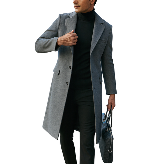 Mantel Herren Winterjacke | Langer Schnitt mit Reverskragen und Frontknöpfen