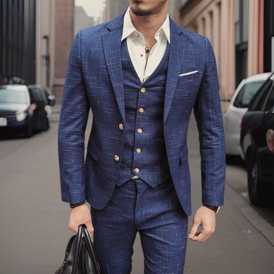 Herren Anzug 3-teilig Slim Fit | Hochzeitsgäste Subtil Gestreift