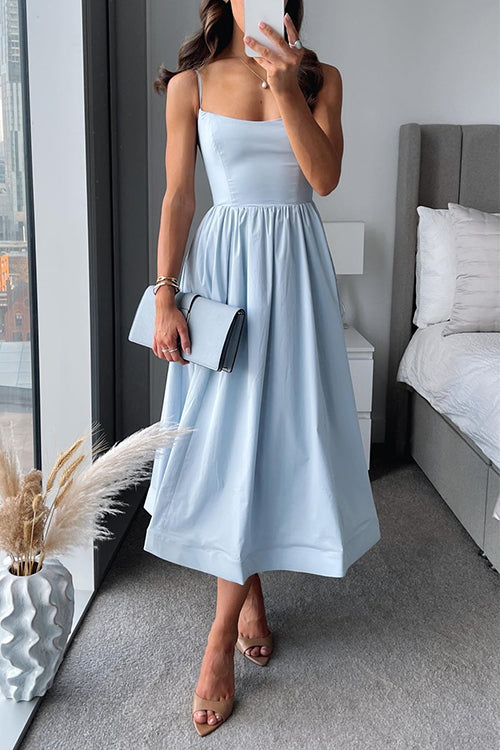 Abendkleid Damen | Spaghettiträger Mit Ausgestelltem Rock Midi