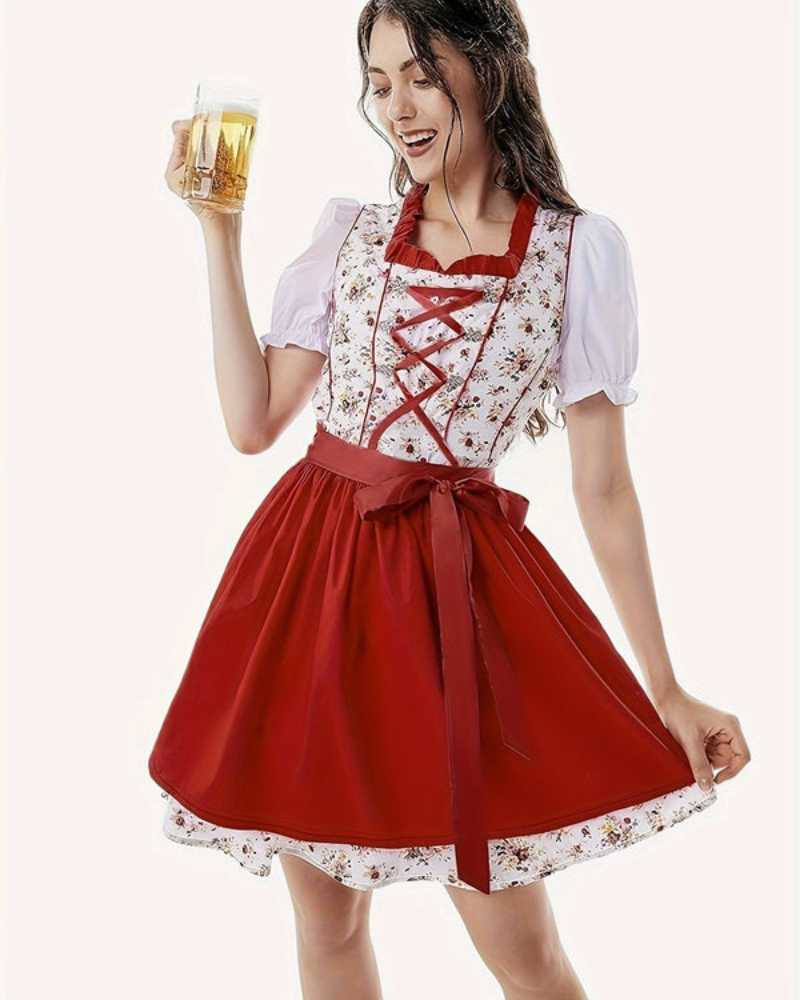 Damen Festliches Dirndl Kleid mit Blumenmuster | Midi