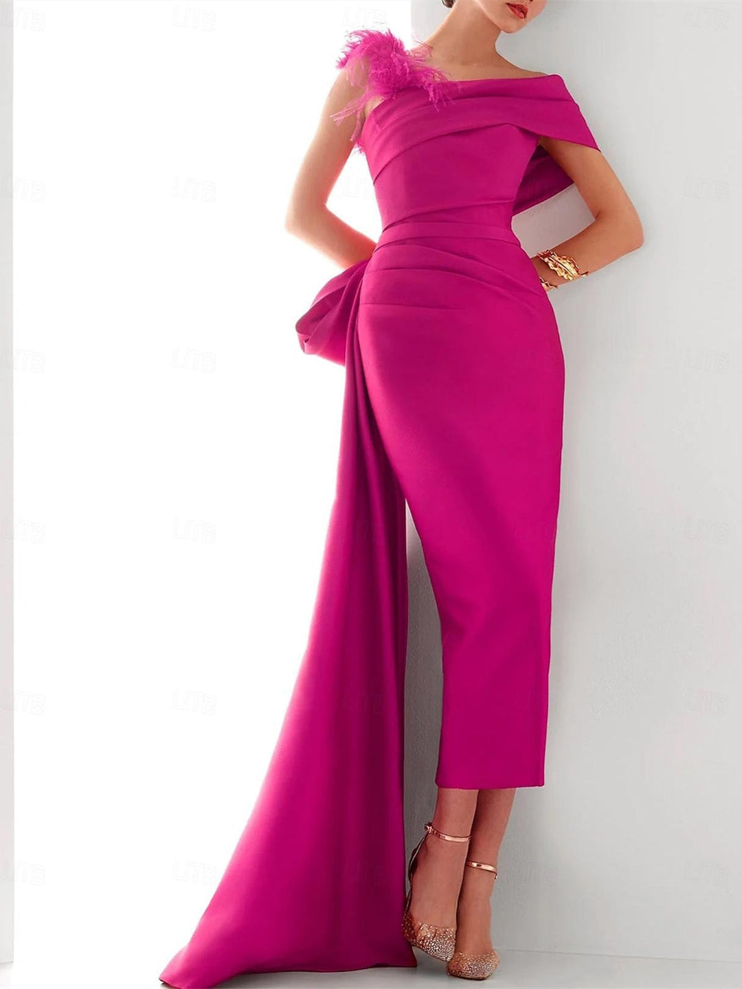 Damen Ballkleid | One-Shoulder Maxikleid mit Schleife und Schlitz