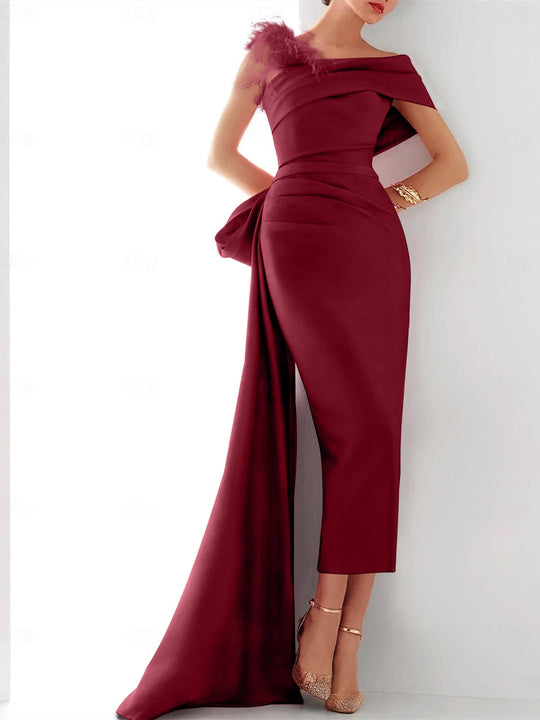 Damen Ballkleid | One-Shoulder Maxikleid mit Schleife und Schlitz