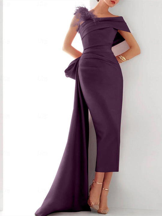 Damen Ballkleid | One-Shoulder Maxikleid mit Schleife und Schlitz