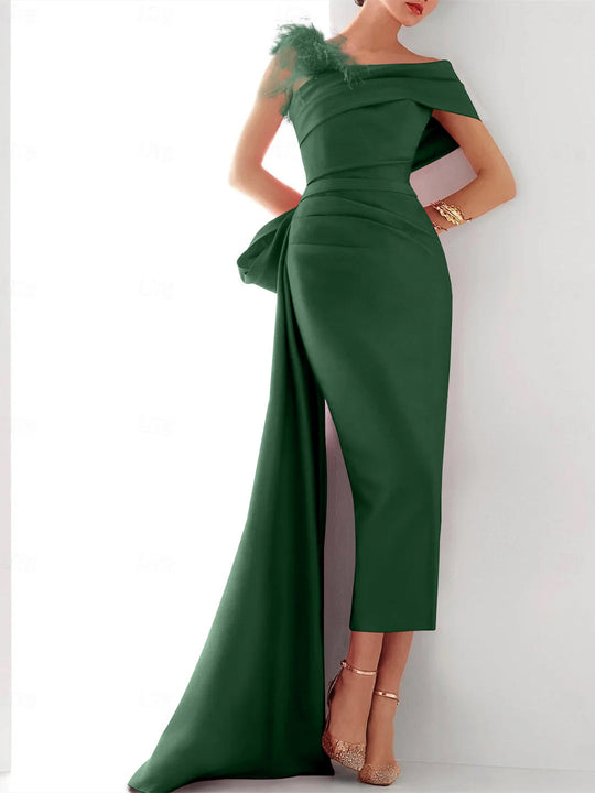 Damen Ballkleid | One-Shoulder Maxikleid mit Schleife und Schlitz
