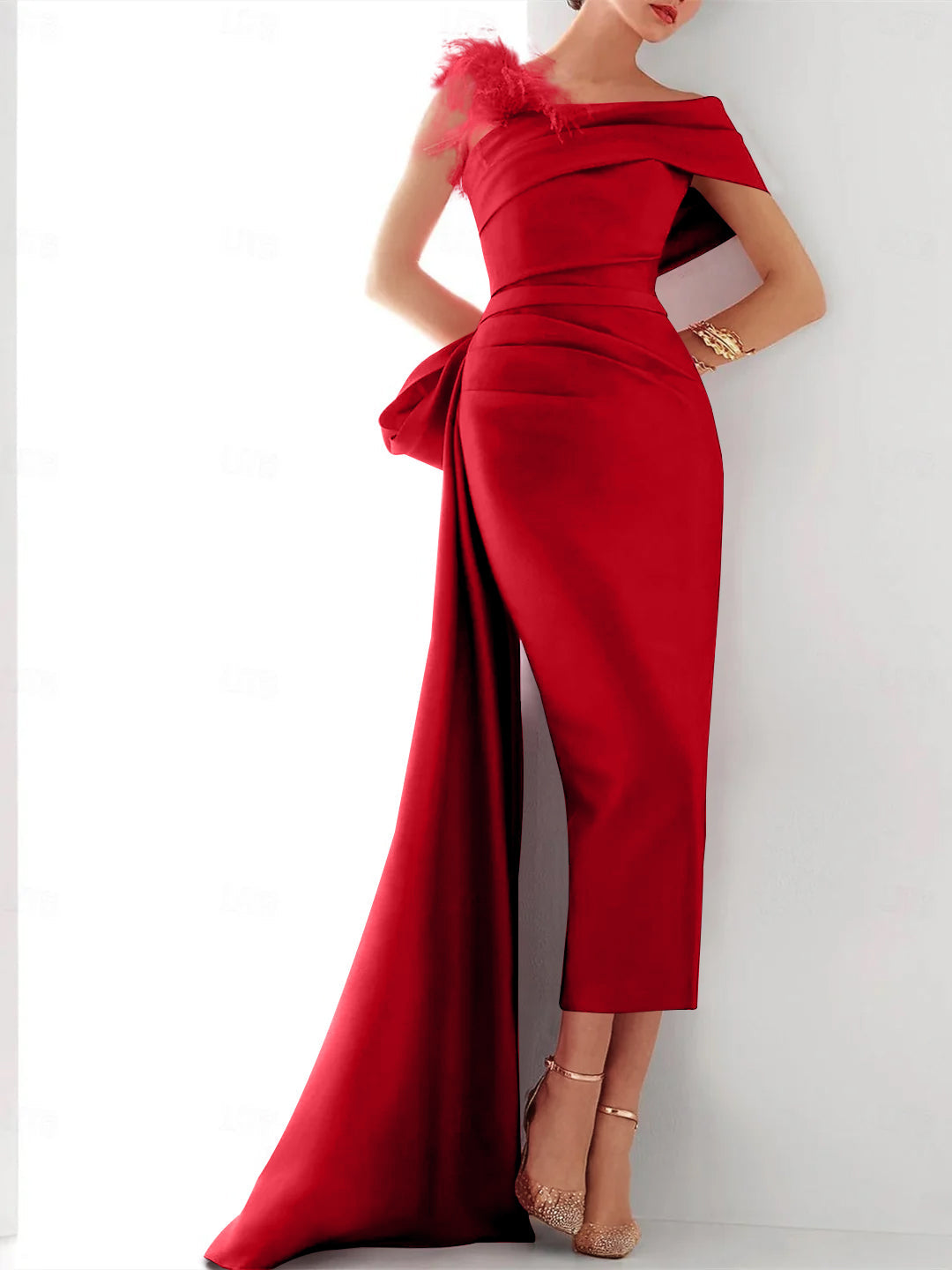 Damen Ballkleid | One-Shoulder Maxikleid mit Schleife und Schlitz
