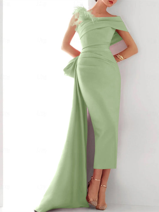 Damen Ballkleid | One-Shoulder Maxikleid mit Schleife und Schlitz